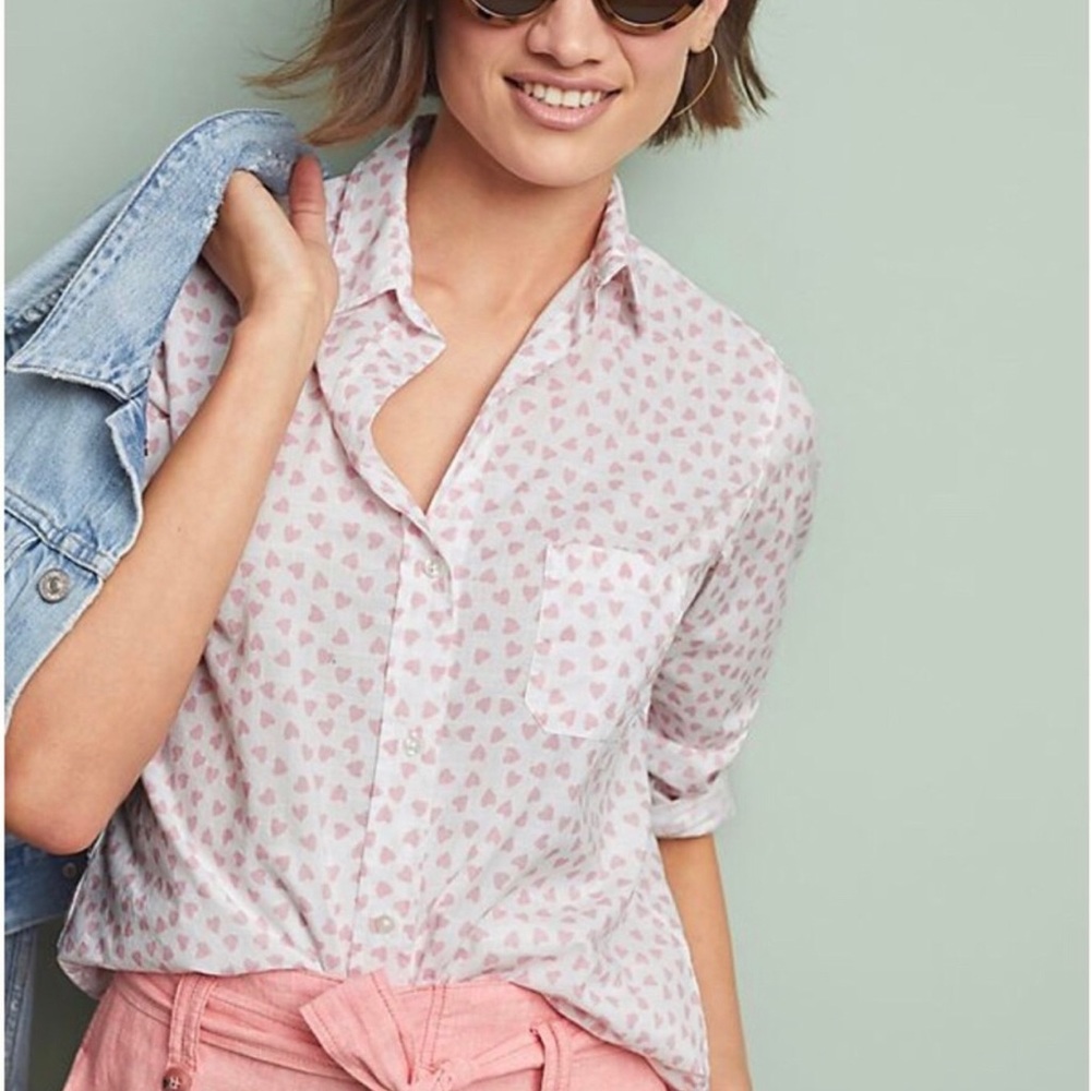 Grayson “Hero” button down white with pink hearts